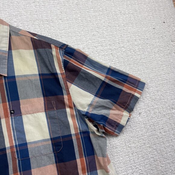 Rip Curl Men's XL Y2K Grunge Blue Plaid Distressed Short Sleeve Button Up Shirt - Picture 4 of 14